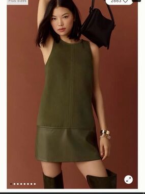 Anthropologie Olive Green Sleeveless Mini Shift Dress